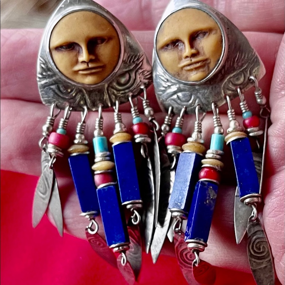 Tabra sterling silver Face  lapis Earring  Signed